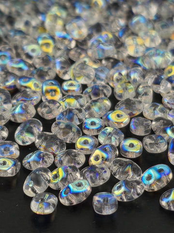 Matubo SuperDuo Crystal AB Beads, Sparkling Glass (5x2mm, 7g)