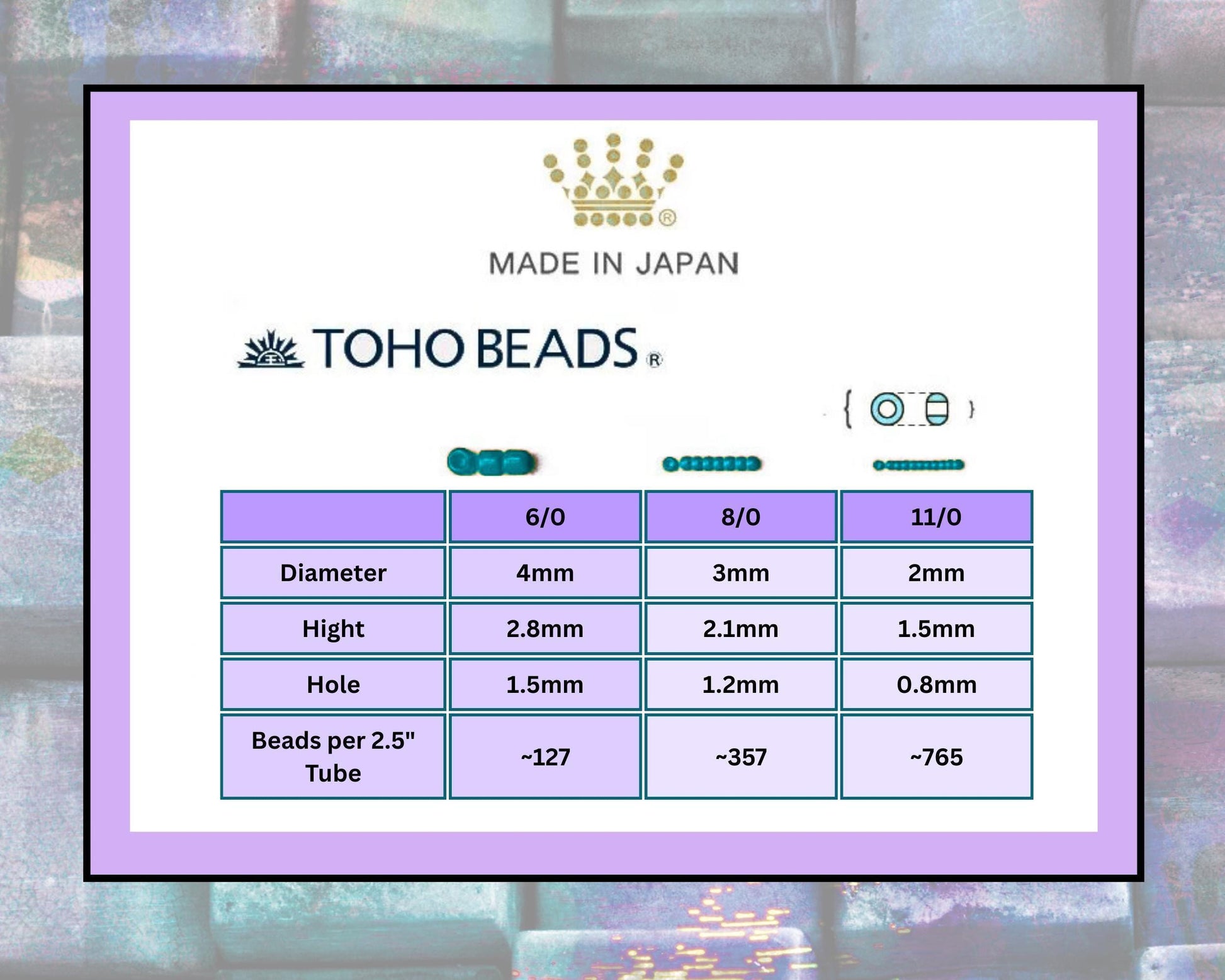 Toho Japanese Seed Beads: Gold-Lined Aqua 6/0 - 2.5" Tube ~8-9g