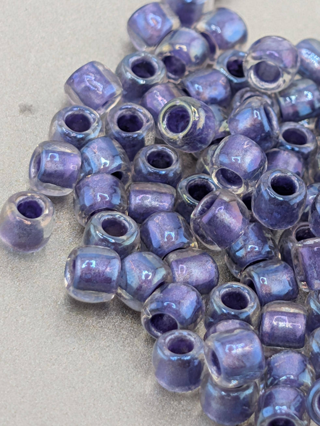 Toho Japanese Seed Beads, Size 6/0: Inside-Color Rainbow Crystal, Purple-Lined, 2.5" Tube