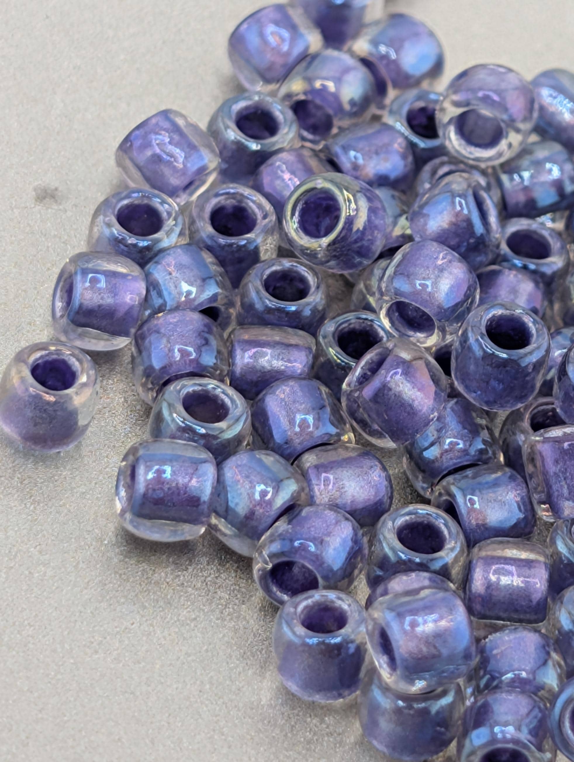 Toho Japanese Seed Beads, Size 6/0: Inside-Color Rainbow Crystal, Purple-Lined, 2.5" Tube