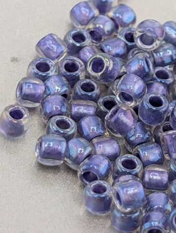 Toho Japanese Seed Beads, Size 6/0: Inside-Color Rainbow Crystal, Purple-Lined, 2.5" Tube