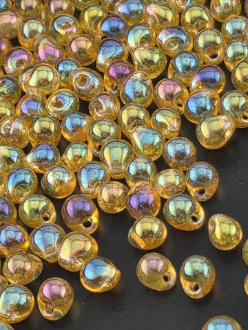 Miyuki Drop Beads: Light Gold Translucent Rainbow - 3.4mm, 15g Pack