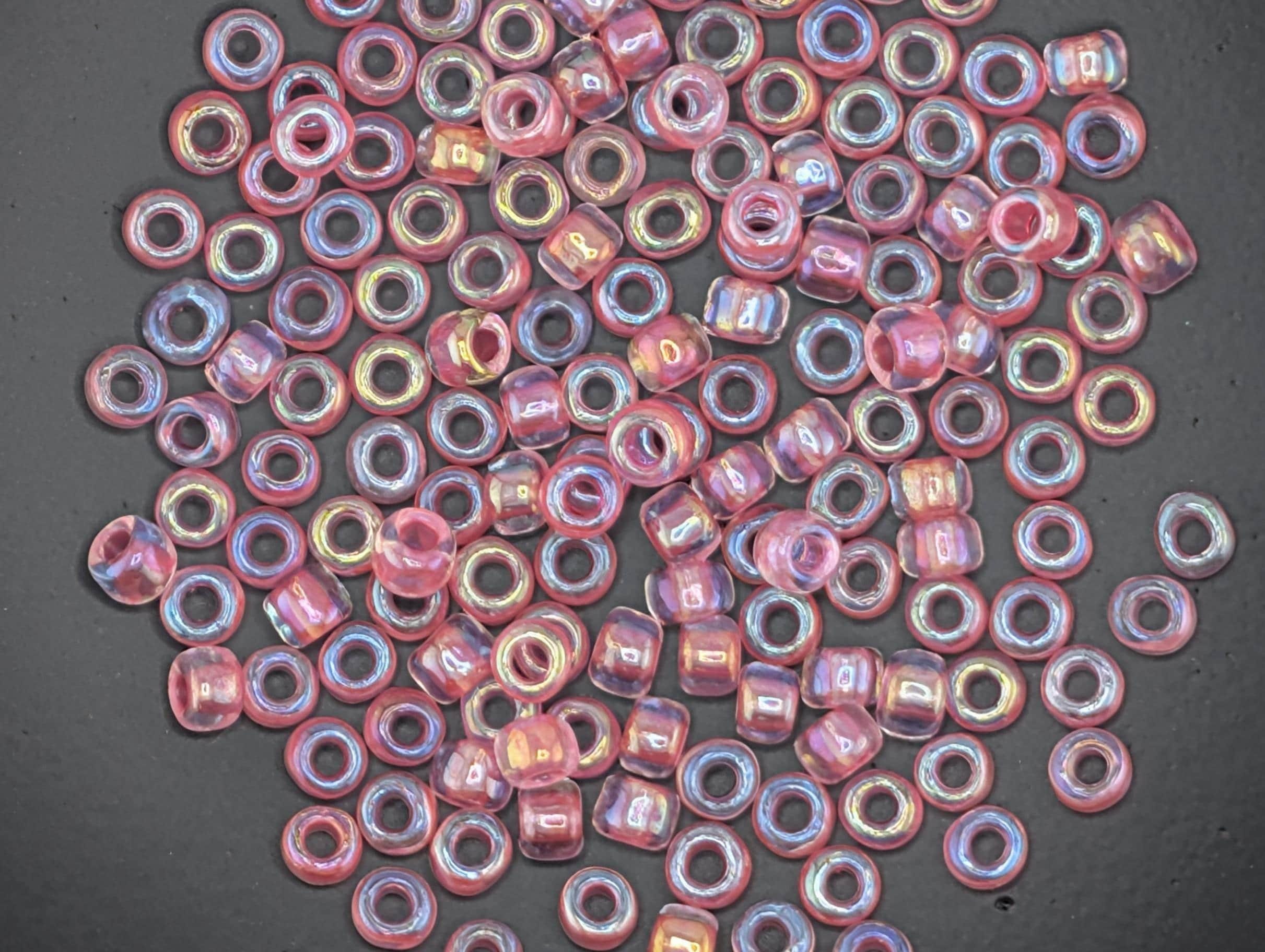 Matsuno Seed Beads, Transparent Rainbow Hot Pink (Size 6, 15g Pack)