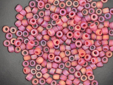 Matsuno Seed Beads: Transparent Frosted Rainbow Red (Size 6, 15g)