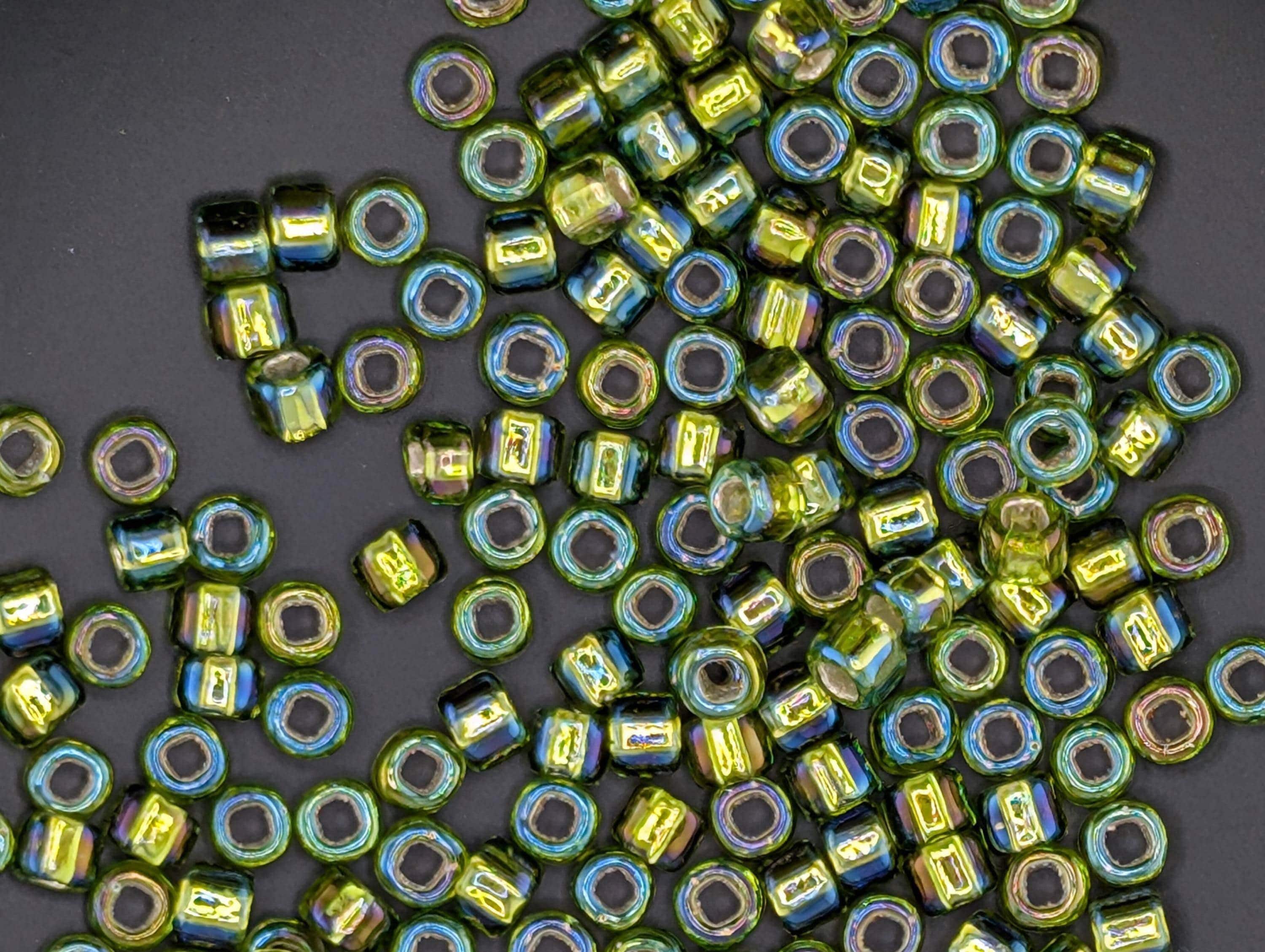 Matsuno Seed Beads Size 6 - Silver-Lined Translucent Rainbow Light Green, 15g