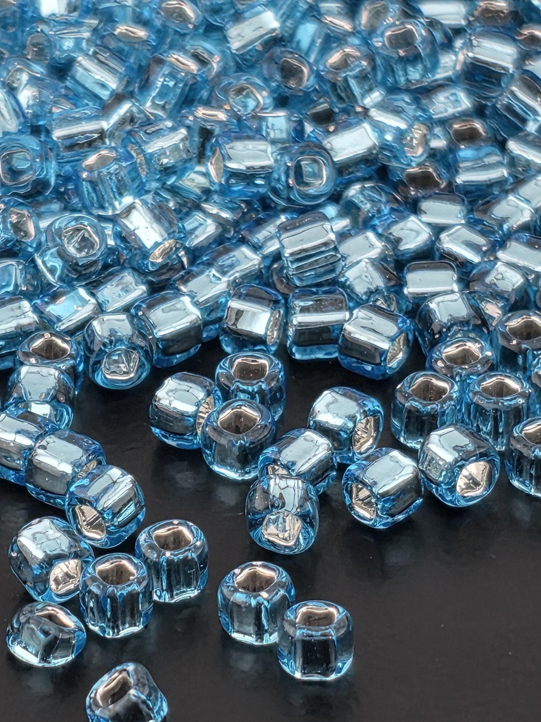 Matsuno Seed Beads Size 6: Translucent Light Aqua, Silver Lined 15g