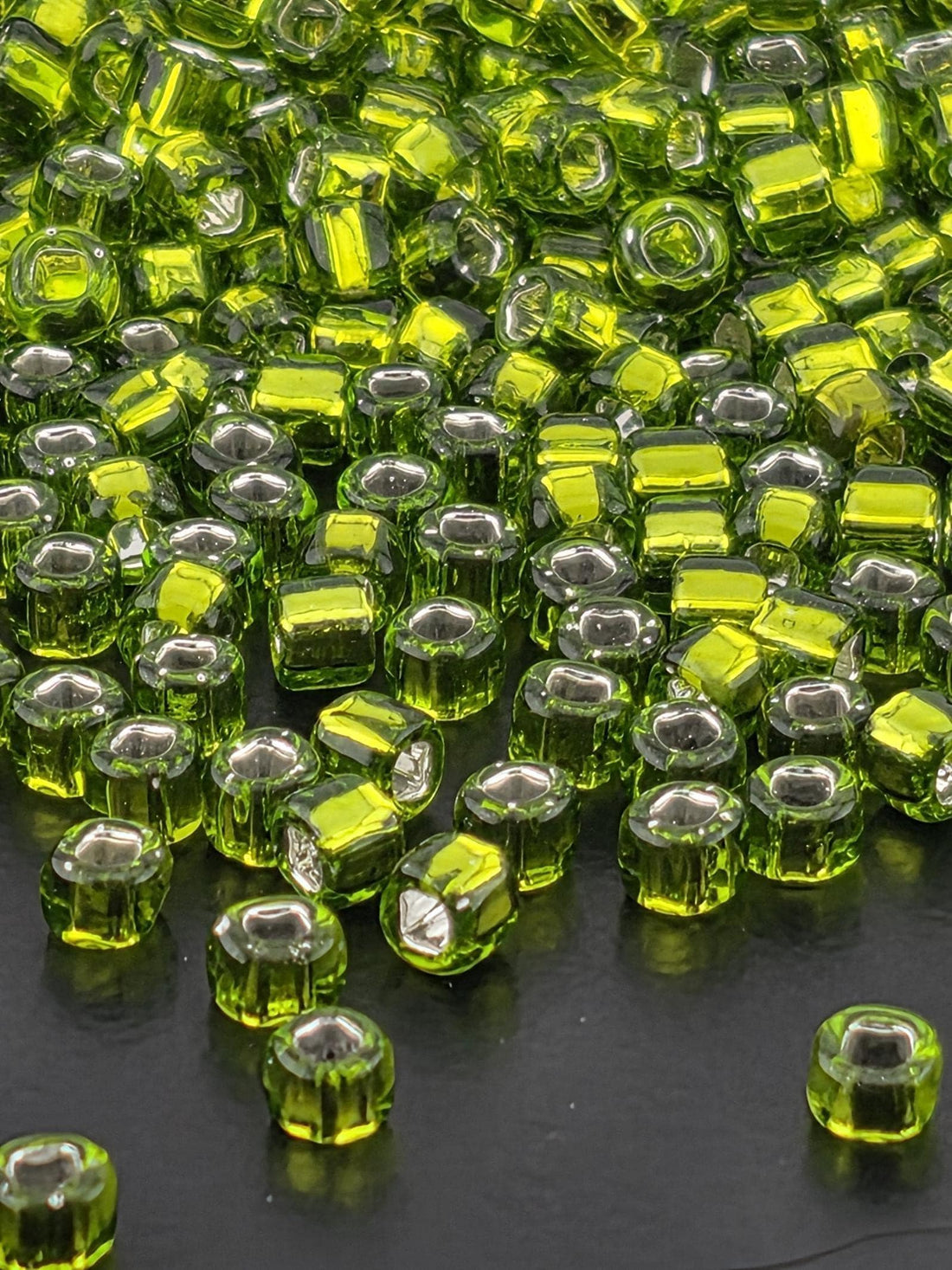 Matsuno Seed Beads: Light Green Silver-Lined - Round with Square Hole, 15g