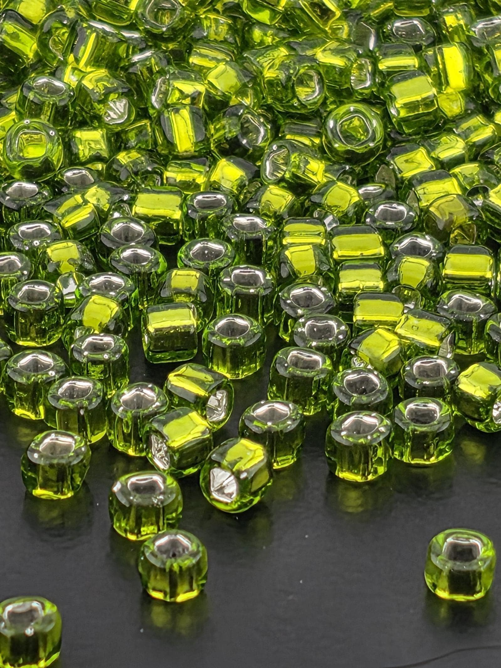 Matsuno Seed Beads: Light Green Silver-Lined - Round with Square Hole, 15g