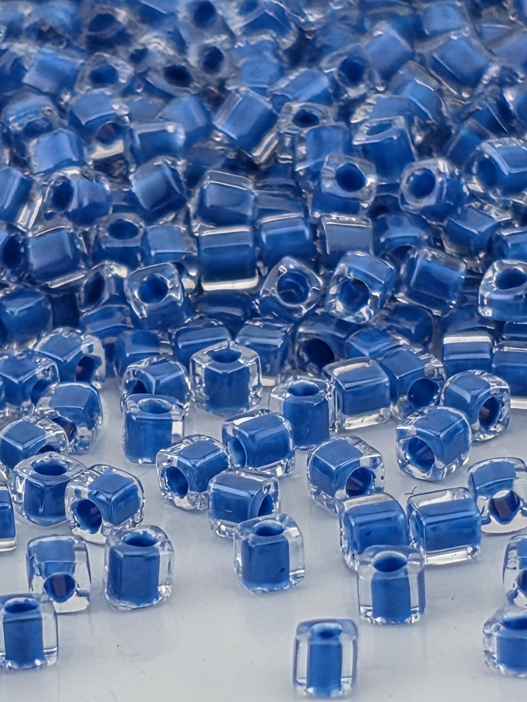 Miyuki Square/Cubes Crystal/Royal Blue Inside Color Lined Sparkle Size 1.5mm