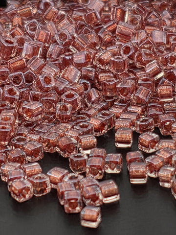 Miyuki Square/Cubes Crystal/Dusty Rose Inside Color Lined Sparkle Size 1.5mm