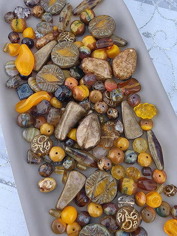 Exclusive "Marrakesh Sunset Mix" Burnt Orange Czech Glass Beads: Boho Vintage Jewelry Making Supply