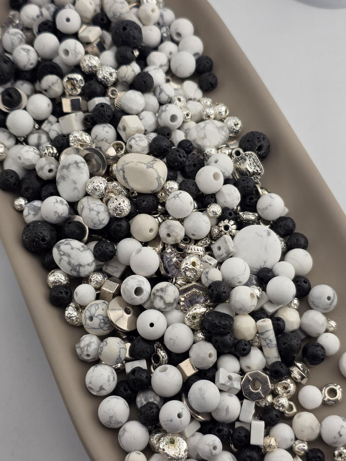 Exclusive "Frosted Lava" Howlite & Lava Stone Mix: Natural Gemstone Beads for Jewelry Making (2oz pkg) | Jewelry Making Bracelet Supply