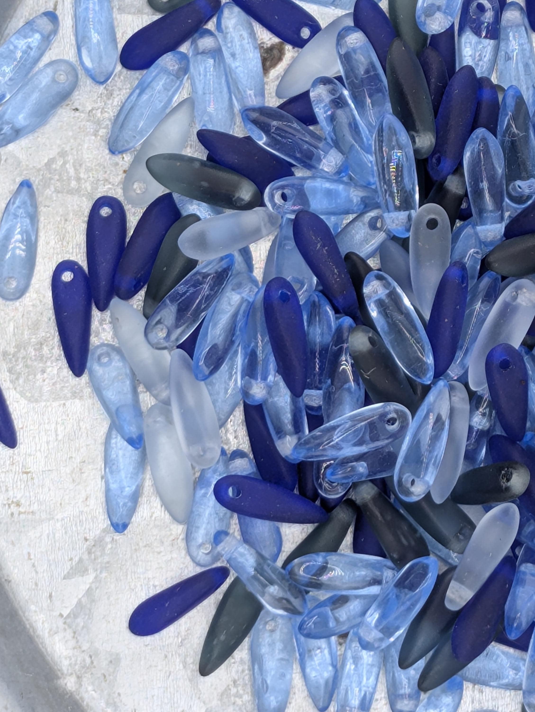 10mm Blue Czech Pressed Glass Dagger 10g