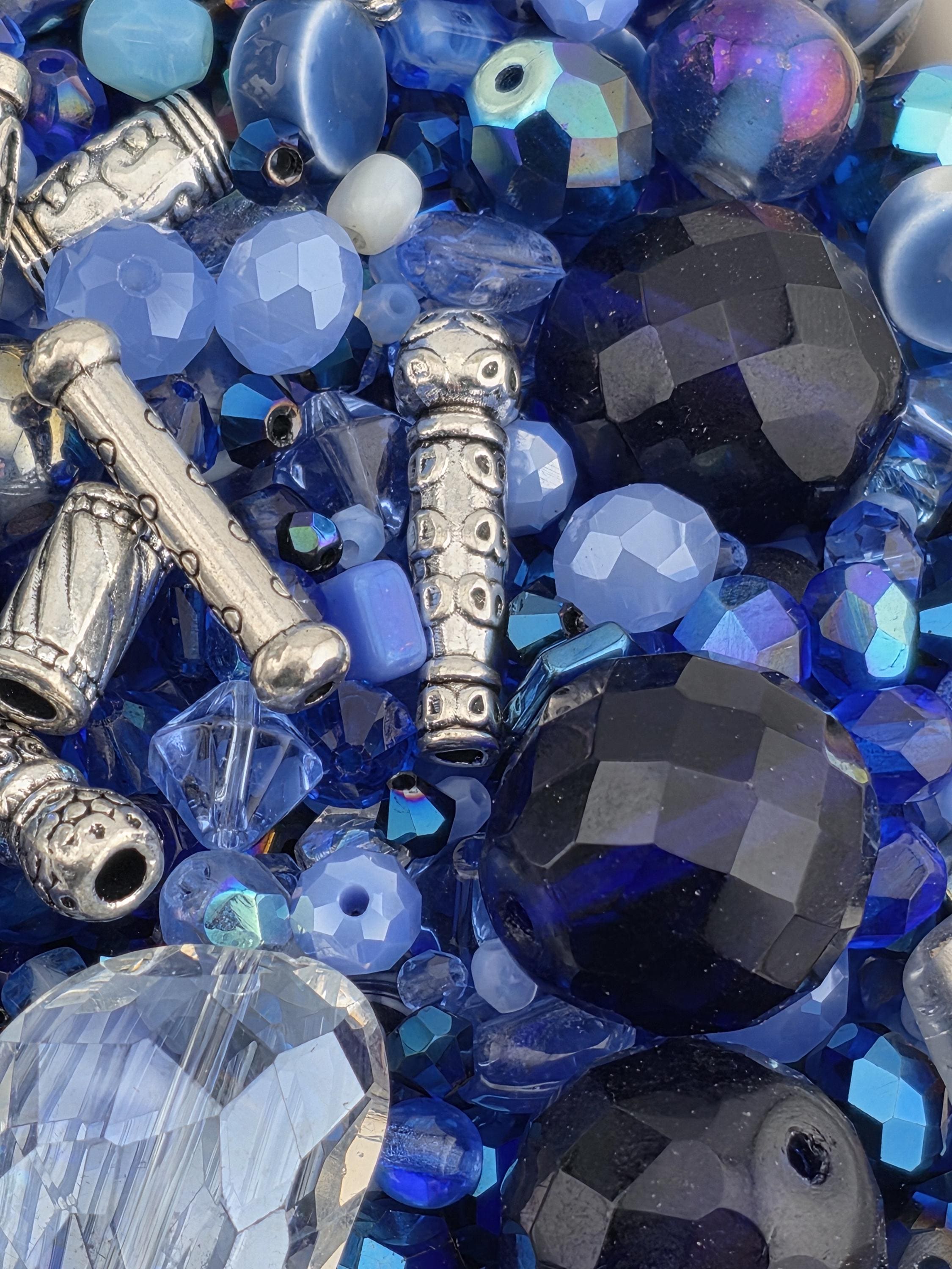 Icy Moonlight Blue and White Bead Soup Mix - Frosted Glass, Unique Shapes | Jewelry Making Bracelet Supply | Learise Curated Mix