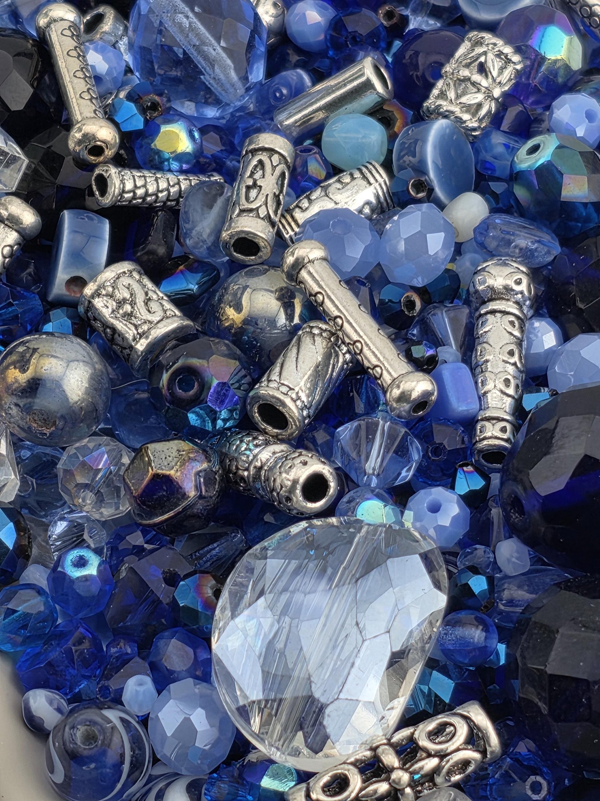 Icy Moonlight Blue and White Bead Soup Mix - Frosted Glass, Unique Shapes | Jewelry Making Bracelet Supply | Learise Curated Mix