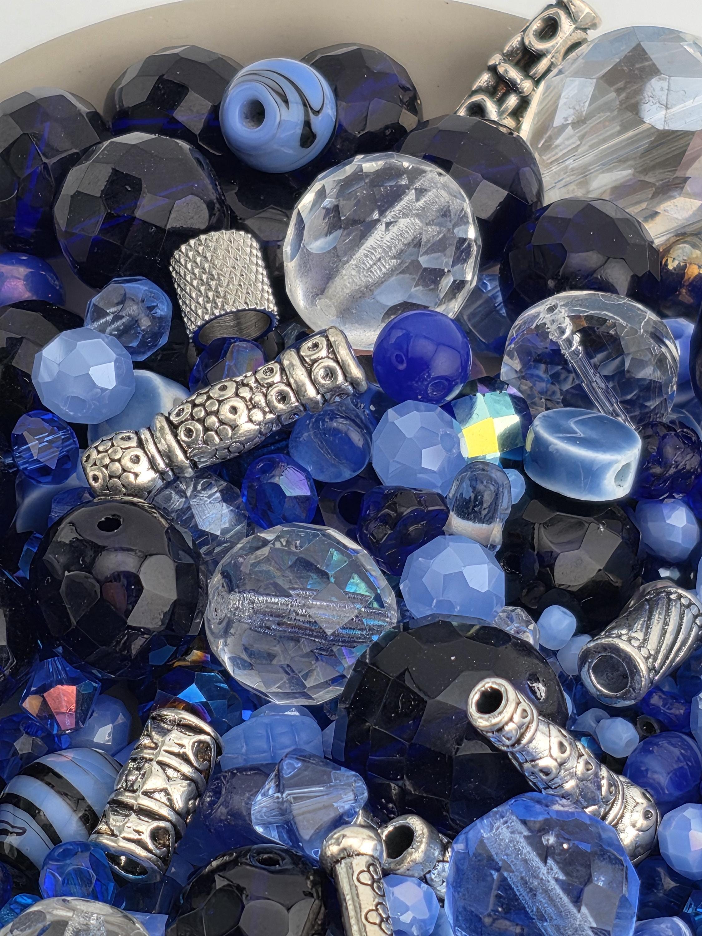 Icy Moonlight Blue and White Bead Soup Mix - Frosted Glass, Unique Shapes | Jewelry Making Bracelet Supply | Learise Curated Mix