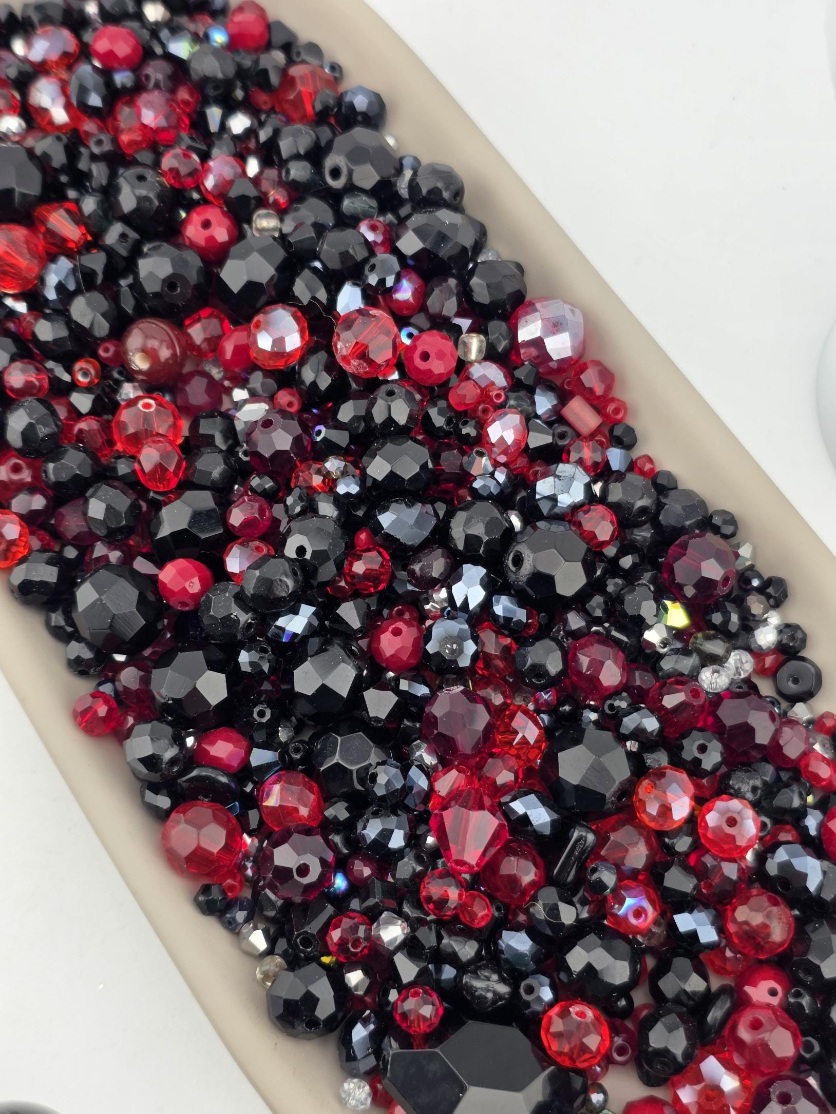 Midnight Flame Glass Beads, Red and Black Mix (Faceted Czech Bead Soup) | Jewelry Making Bracelet Supply | Learise Curated Mix