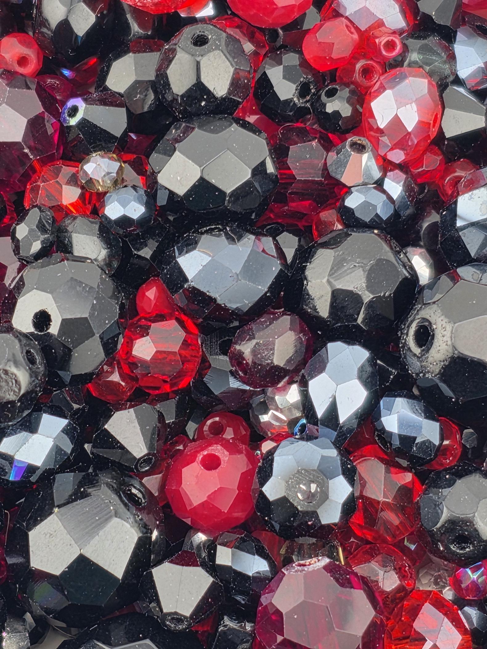 Midnight Flame Glass Beads, Red and Black Mix (Faceted Czech Bead Soup) | Jewelry Making Bracelet Supply | Learise Curated Mix