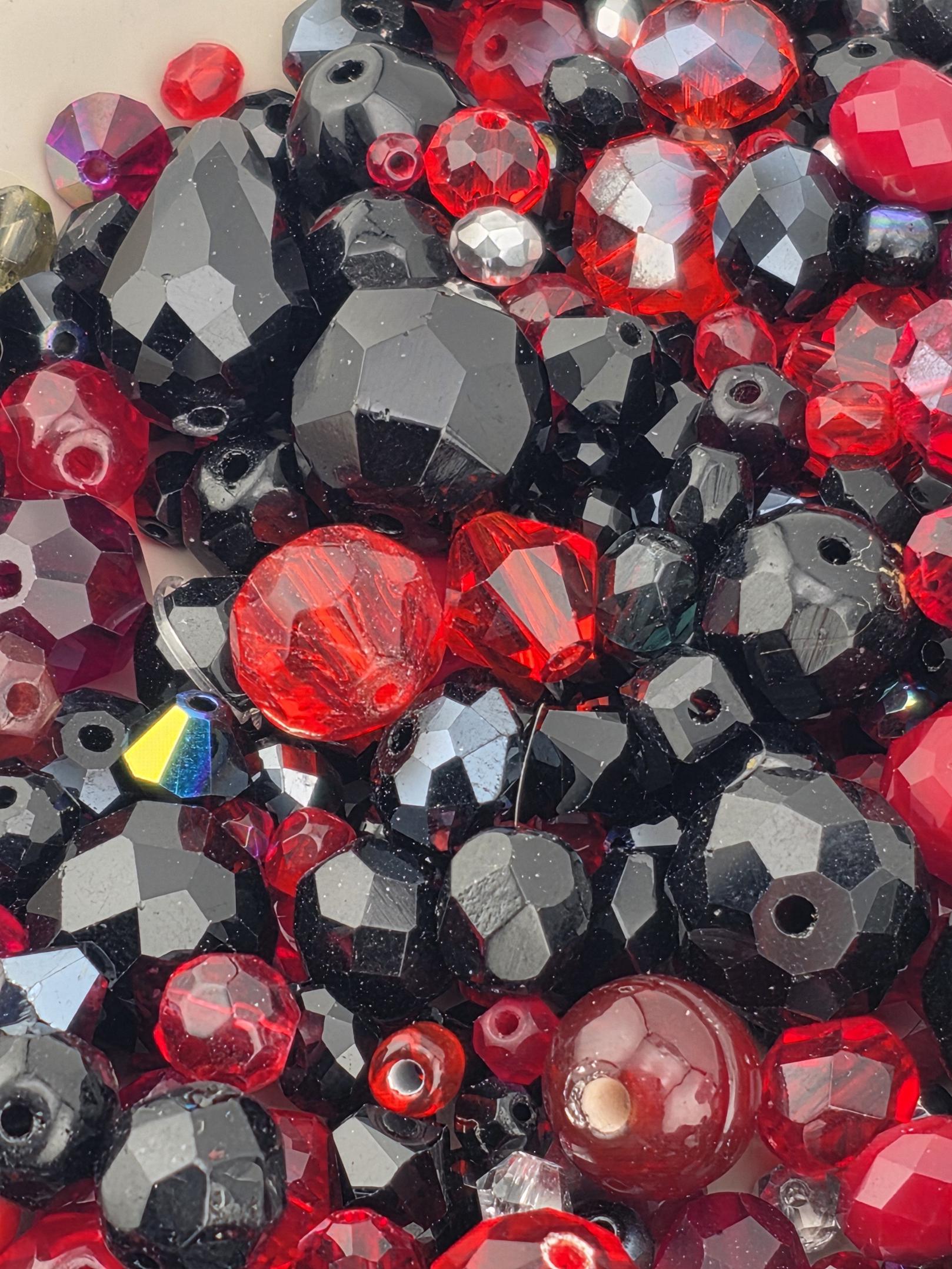Midnight Flame Glass Beads, Red and Black Mix (Faceted Czech Bead Soup) | Jewelry Making Bracelet Supply | Learise Curated Mix