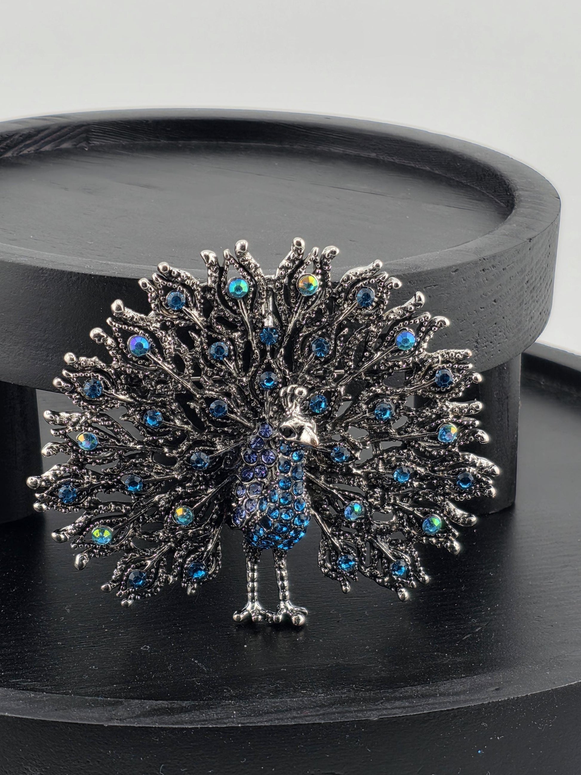 Nature-Inspired Peacock Brooch Pin, Colorful Enamel (Silver Plated, Rhinestones) | Handmade Pin | Jacket Scarf Hat Accessory | Gift Idea