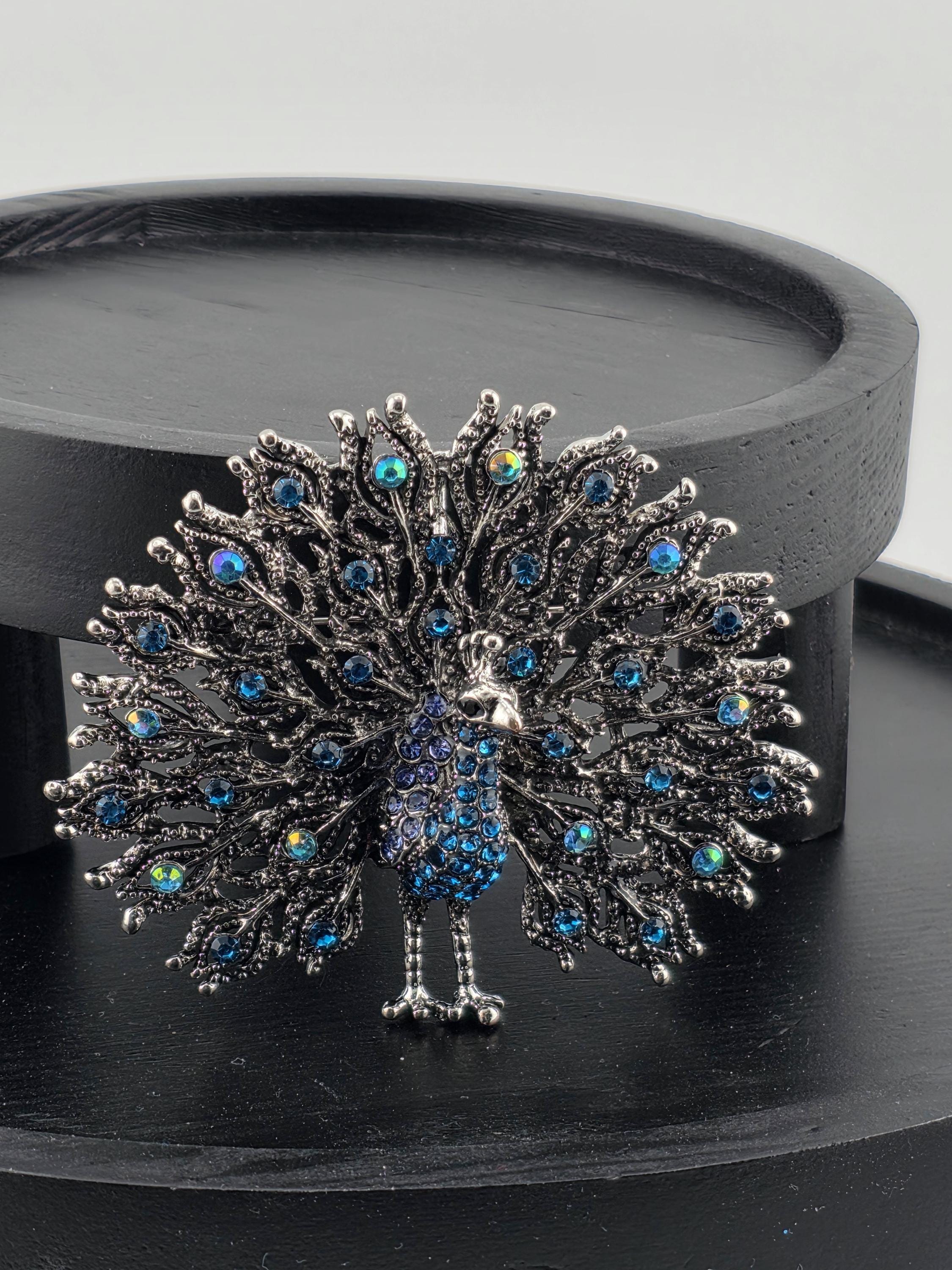 Nature-Inspired Peacock Brooch Pin, Colorful Enamel (Silver Plated, Rhinestones) | Handmade Pin | Jacket Scarf Hat Accessory | Gift Idea