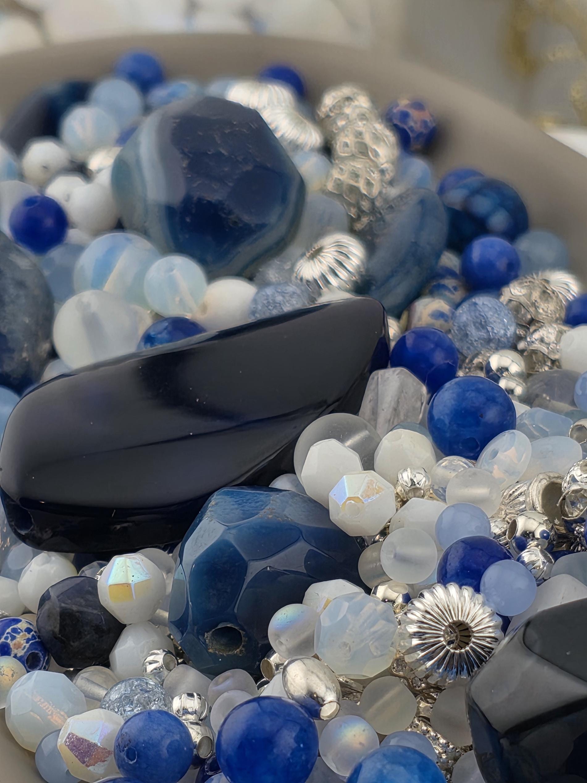 Exclusive "Deep Sea Dragon Veins" Blue Dragon Vein & Striped Agate Gemstone Bead Mix: Natural Gemstone Beads for Jewelry Making