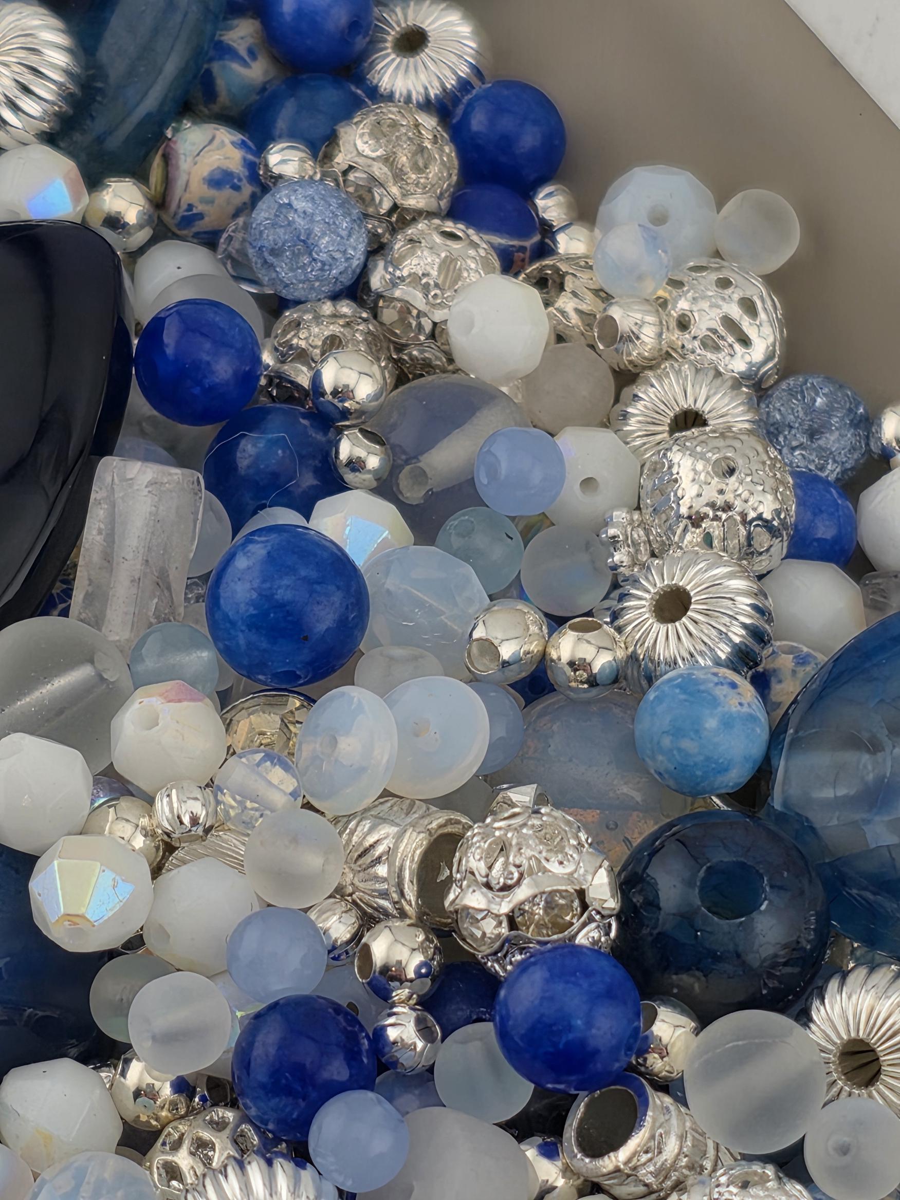 Exclusive "Deep Sea Dragon Veins" Blue Dragon Vein & Striped Agate Gemstone Bead Mix: Natural Gemstone Beads for Jewelry Making