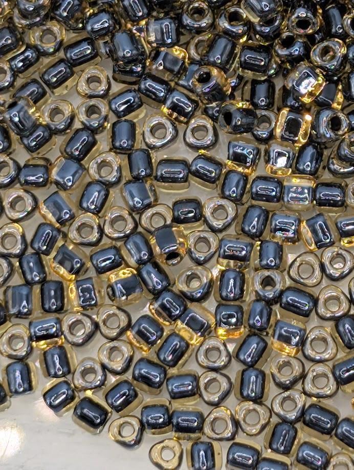 Amber/Black Inside Color Lined Miyuki Triangle Size 10/0 (15g Pkg) | Japanese Seed Beads | Bead Weaving Embroidery Supply | DIY Jewelry