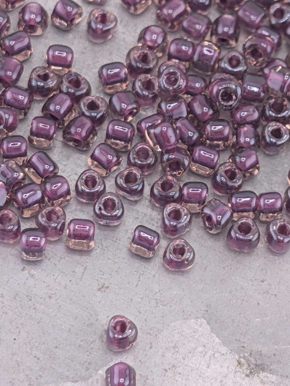 Lt Rose/Raspberry Inside Color Lined Miyuki Triangle Size 10/0 (15g Pkg) | Japanese Seed Beads | Bead Weaving Embroidery Supply