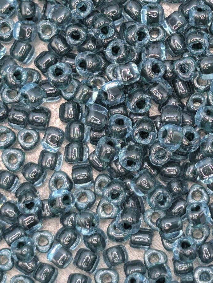 Lt Blue/Dark Teal Inside Color Lined Miyuki Triangle Size 10/0 (15g Pkg) | Japanese Seed Beads | Bead Weaving Embroidery Supply