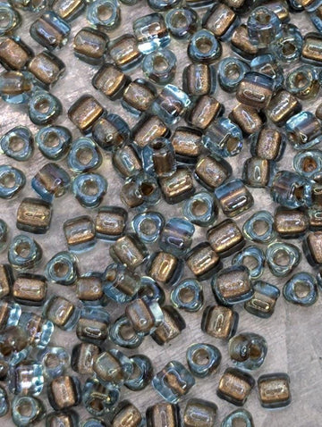 Blue/Bronze Inside Color Lined Sparkle Miyuki Triangle Size 10/0 (15g Pkg) | Japanese Seed Beads | Bead Weaving Embroidery Supply