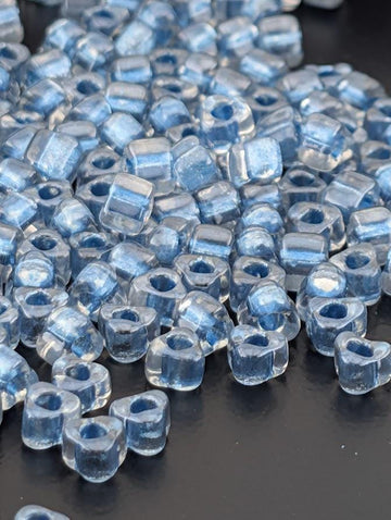 Crystal/Med Blue Inside Color Lined Sparkle Miyuki Triangle Size 5/0 (15g Pkg) | Japanese Seed Beads | Bead Weaving Embroidery Supply