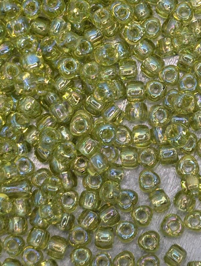 Lime Green Translucent Rainbow Miyuki Triangle Size 8/0 (15g Pkg) | Japanese Seed Beads | Bead Weaving Embroidery Supply | DIY Jewelry