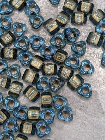 Blue/Bronze Inside Color Lined Sparkle Miyuki Triangle Size 8/0 (15g Pkg)