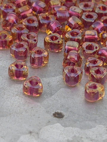 Amber/Berry Inside Color Lined Miyuki Triangle Size 5/0 (15g Pkg) | Japanese Seed Beads | Bead Weaving Embroidery Supply | DIY Jewelry