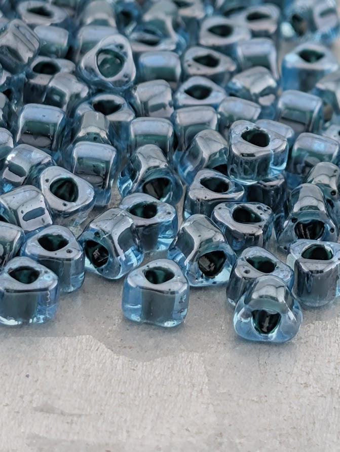 Lt Blue/Dark Teal Inside Color Lined Miyuki Triangle Size 8/0 (15g Pkg)