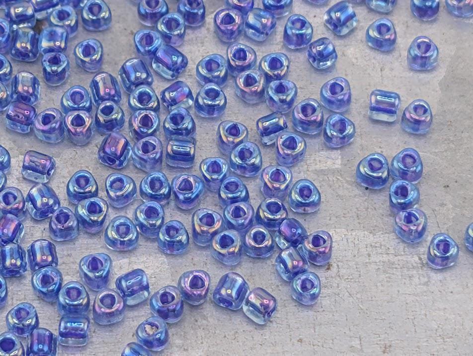 Blue/Purple Inside Color Lined Sparkle Miyuki Triangle Size 8/0 (15g Pkg) | Japanese Seed Beads | Bead Weaving Embroidery Supply