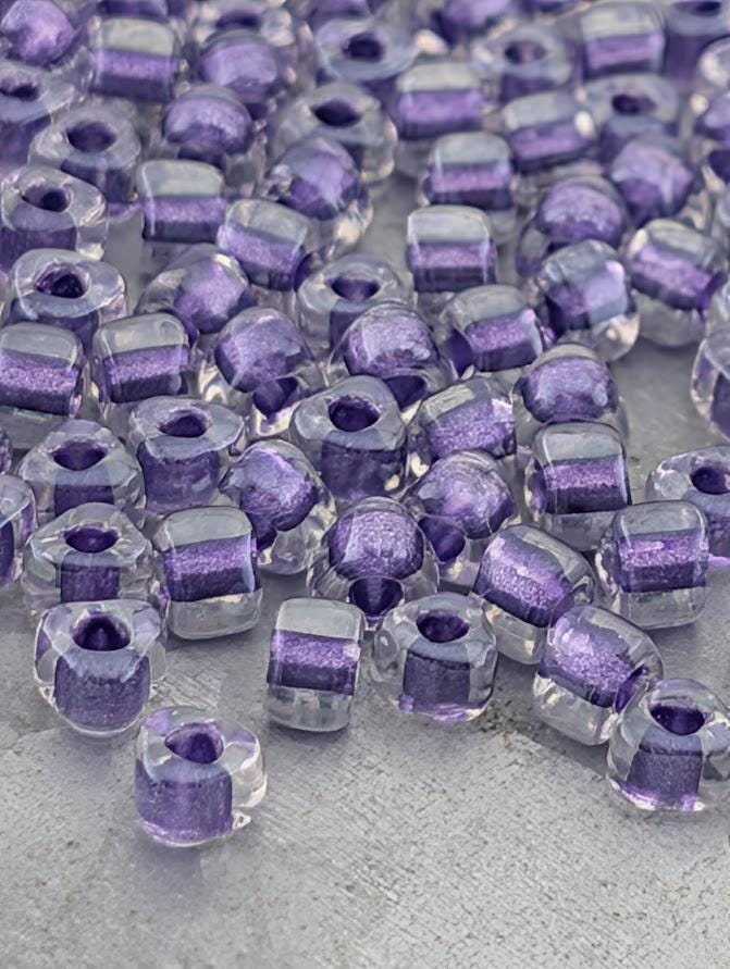 Crystal/Purple Inside Color Lined Sparkle Miyuki Triangle Size 5/0 (15g Pkg)