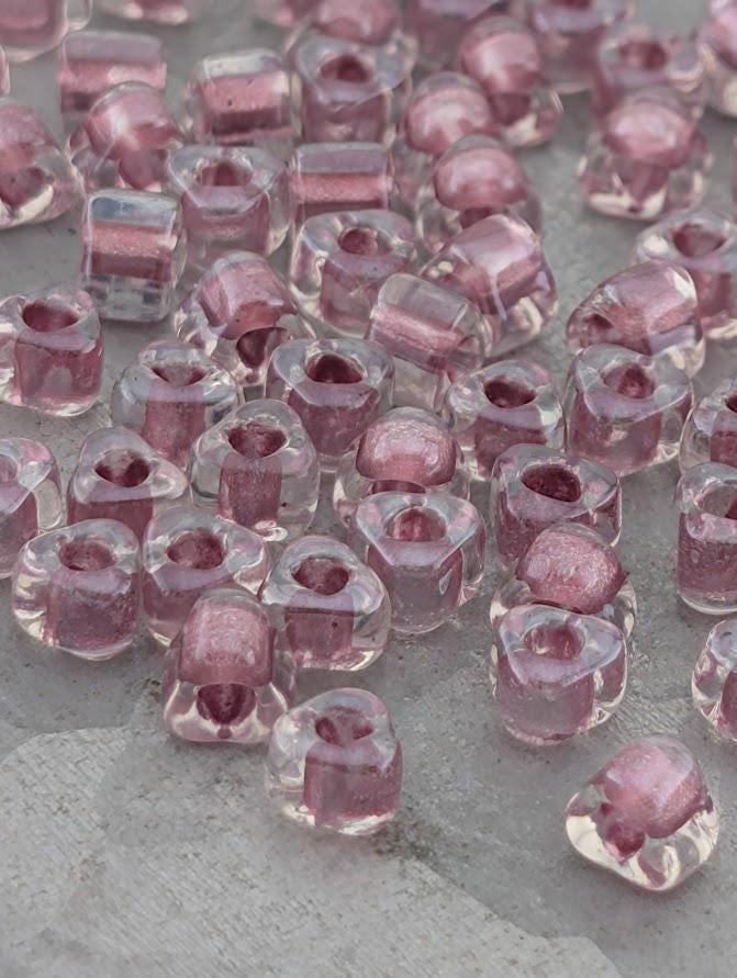 Crystal/Mauve Inside Color Lined Sparkle Miyuki Triangle Size 5/0 (15g Pkg) | Japanese Seed Beads | Bead Weaving Embroidery Supply