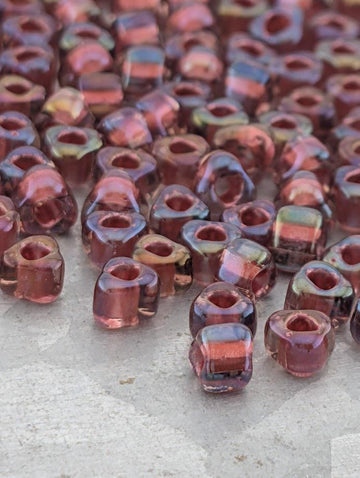 Lt Rose/Dk Rose Inside Color Lined Sparkle Miyuki Triangle Size 5/0 (15g Pkg)