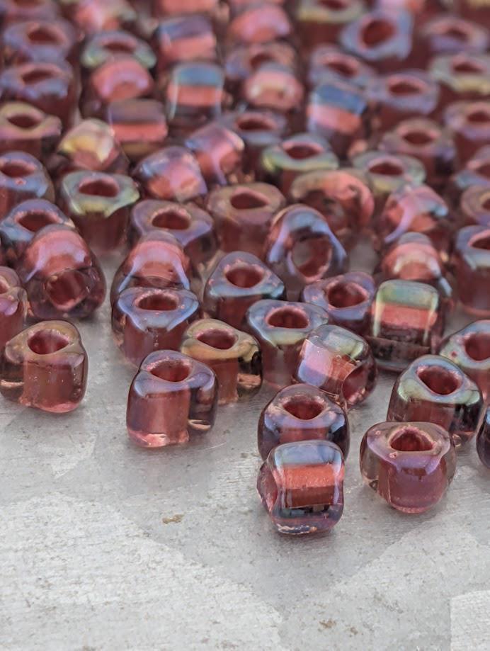 Lt Rose/Dk Rose Inside Color Lined Sparkle Miyuki Triangle Size 5/0 (15g Pkg)