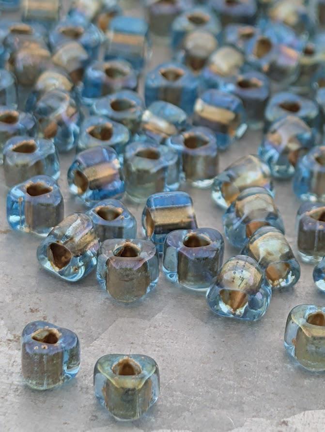 Blue/Bronze Inside Color Lined Sparkle Miyuki Triangle Size 5/0 (15g Pkg)