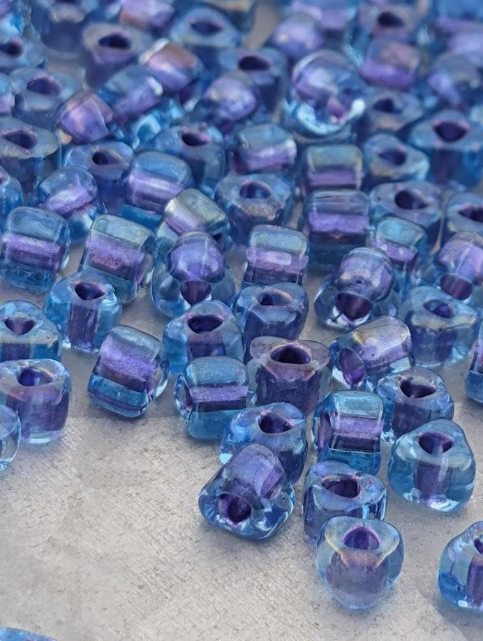Blue/Purple Inside Color Lined Sparkle Miyuki Triangle Size 5/0 (15g Pkg) | Japanese Seed Beads | Bead Weaving Embroidery Supply