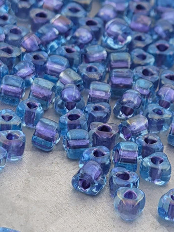 Blue/Purple Inside Color Lined Sparkle Miyuki Triangle Size 5/0 (15g Pkg) | Japanese Seed Beads | Bead Weaving Embroidery Supply