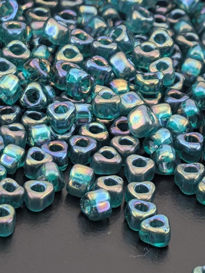 Medium Green Translucent Rainbow Miyuki Triangle Size 5/0 (15g Pkg) | Japanese Seed Beads | Bead Weaving Embroidery Supply | DIY Jewelry