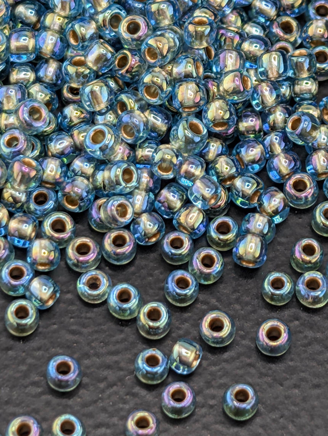 Inside-Color Frosted Aqua/Lt Jonquil-Lined Size 11/0 Toho Round 2.5" tube