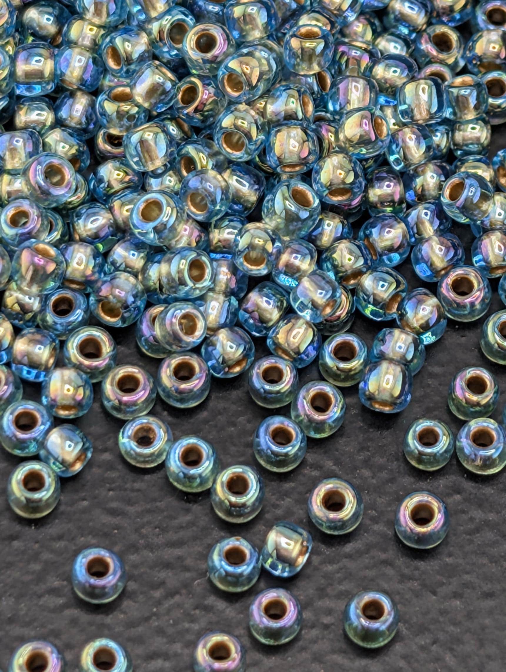 Inside-Color Frosted Aqua/Lt Jonquil-Lined Size 11/0 Toho Round 2.5" tube