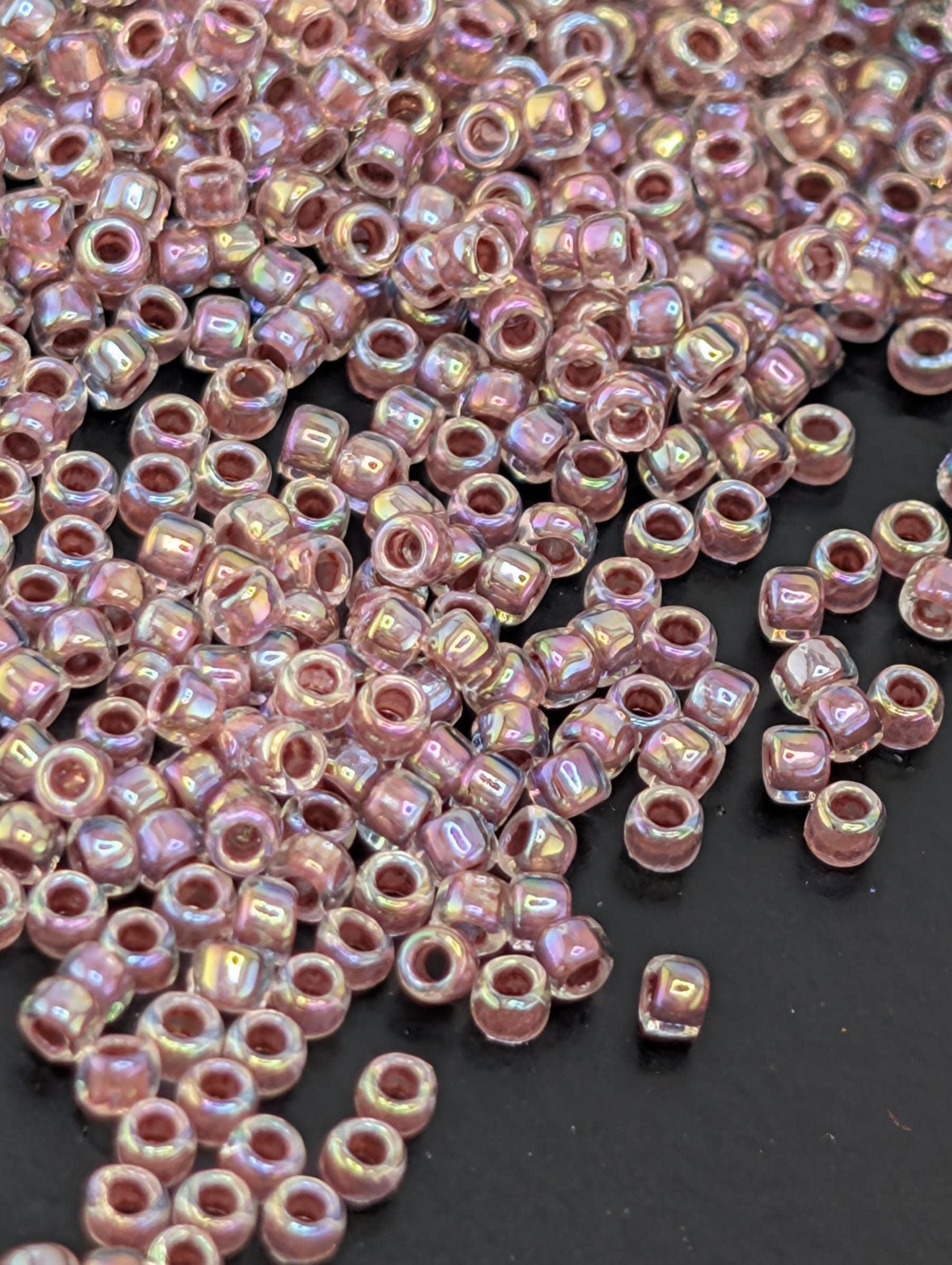 Inside-Color Rainbow Crystal/Strawberry-Lined Size 15/0 Toho Round 2.5" tube