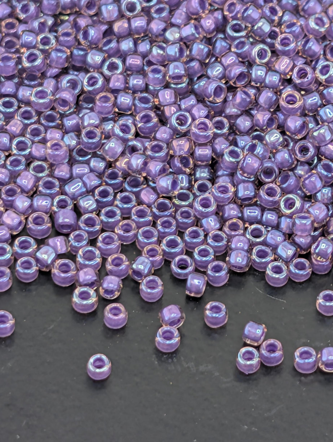 Inside-Color Rainbow Rosaline/Opaque Purple-Lined Size 15/0 Toho Round 2.5" tube | Japanese Seed Beads | Bead Weaving Embroidery Supply
