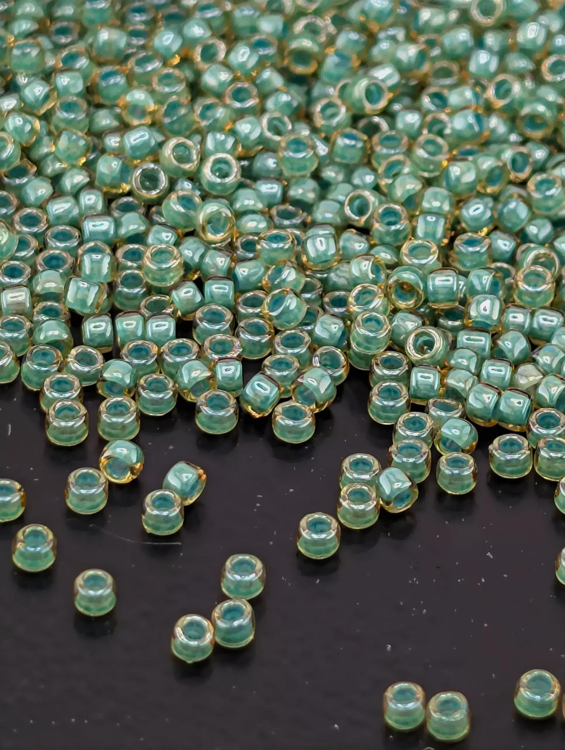 Inside-Color Topaz/Mint Julep-Lined Size 15/0 Toho Round 2.5" tube | Japanese Seed Beads | Bead Weaving Embroidery Supply | DIY Jewelry